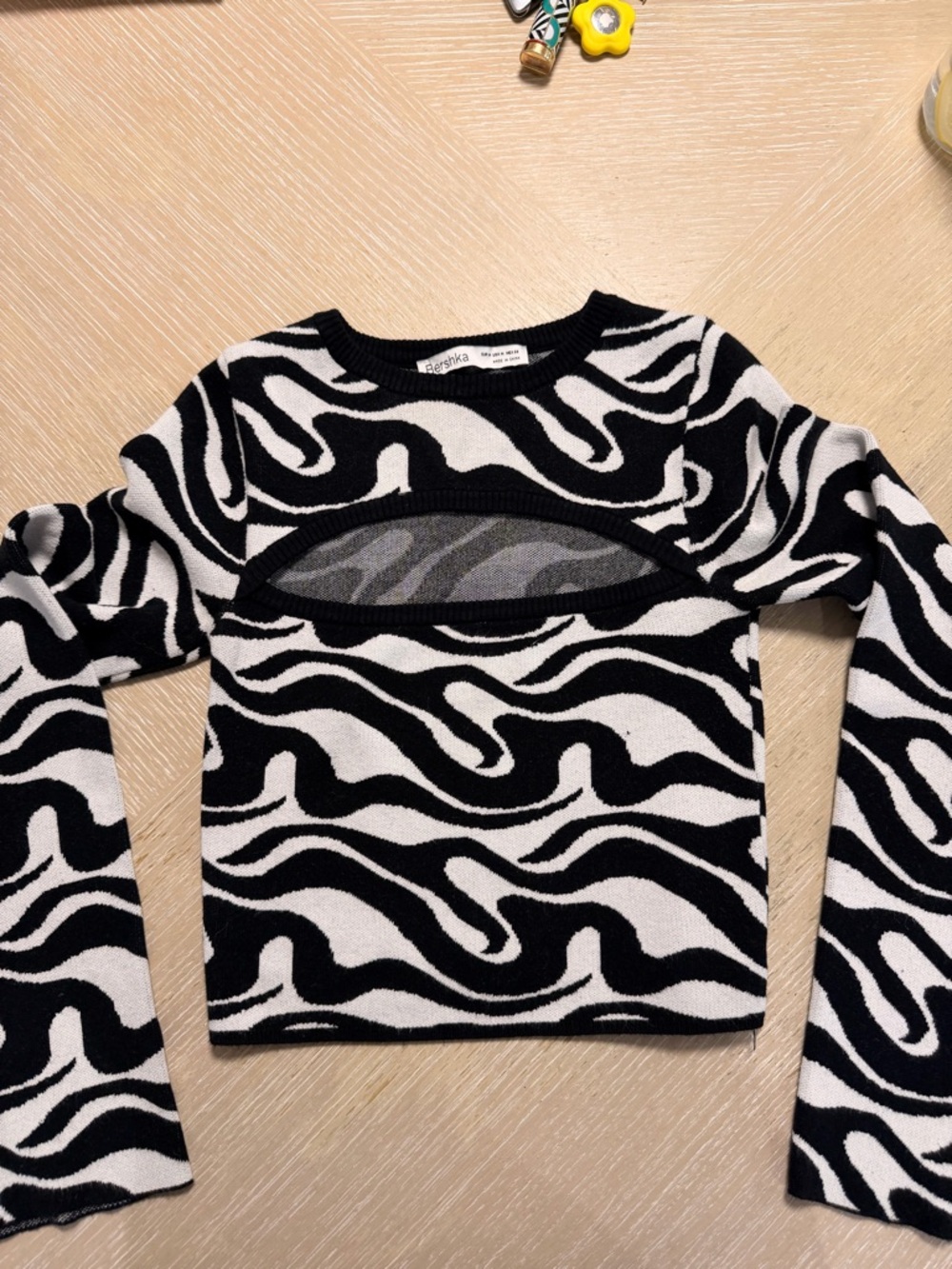 Bershka Black and White Zebra Cutout Knit Top